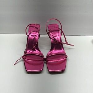 Zara Metallic Mid Height Heels Sandals Size 40 color pink